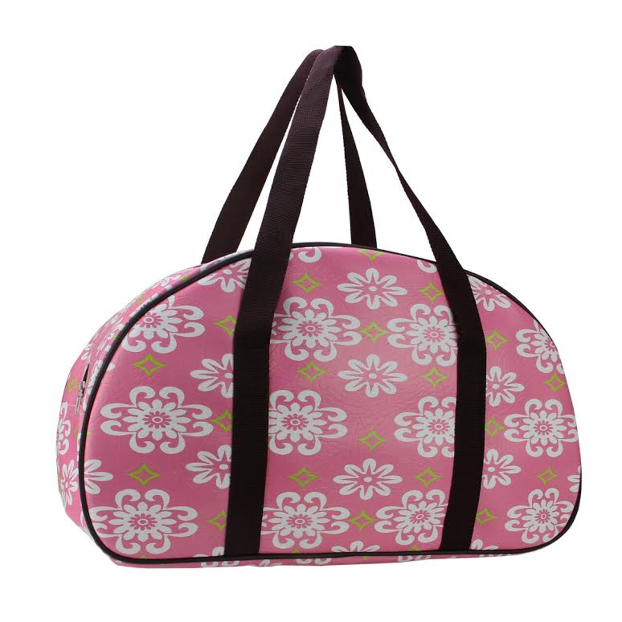 Northlight 20" Decorative Pink and White Flower Design Travel Bag/Purse with Brown Handles